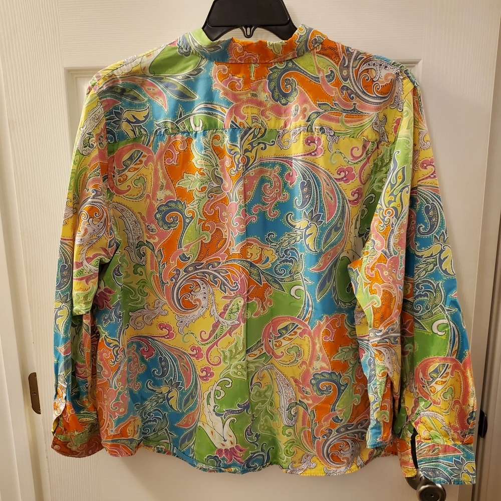 Lauren Ralph Lauren Shirt Women Plus 3X colorful Paisley long Slv Artsy Blouse - Picture 6 of 11